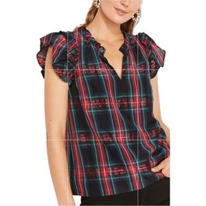 Women’s Vineyard Vines Tartan Ruffle Sleeve Shirt